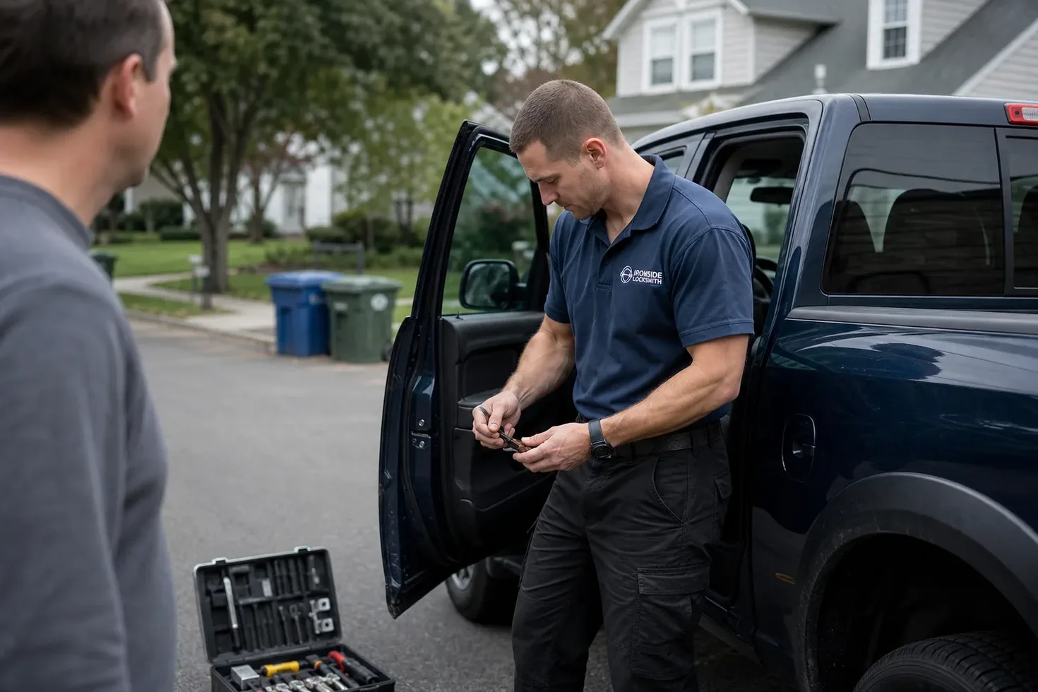 Ironside Locksmith technician opening a locked car in Fayetteville