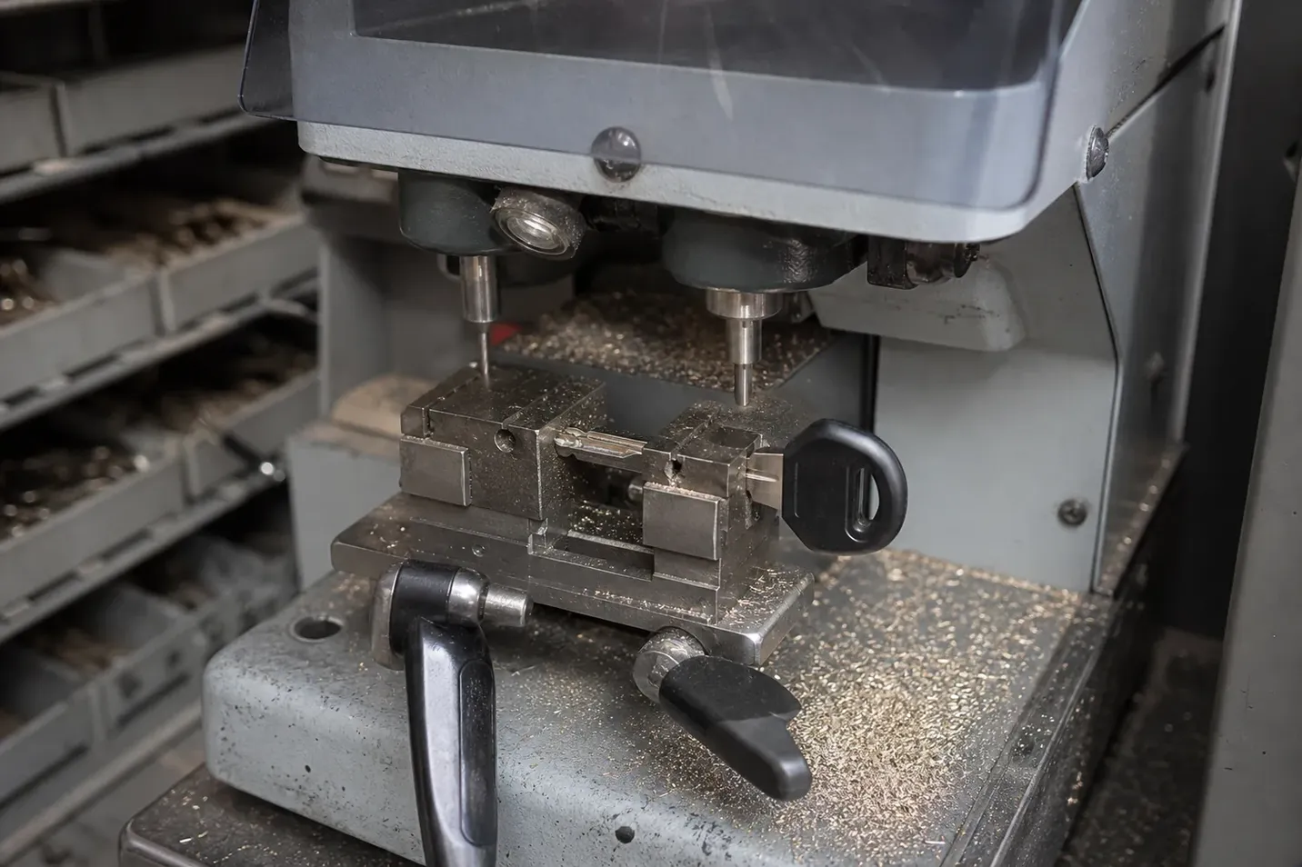 Key cutting machine in the service van, Fayetteville, NC