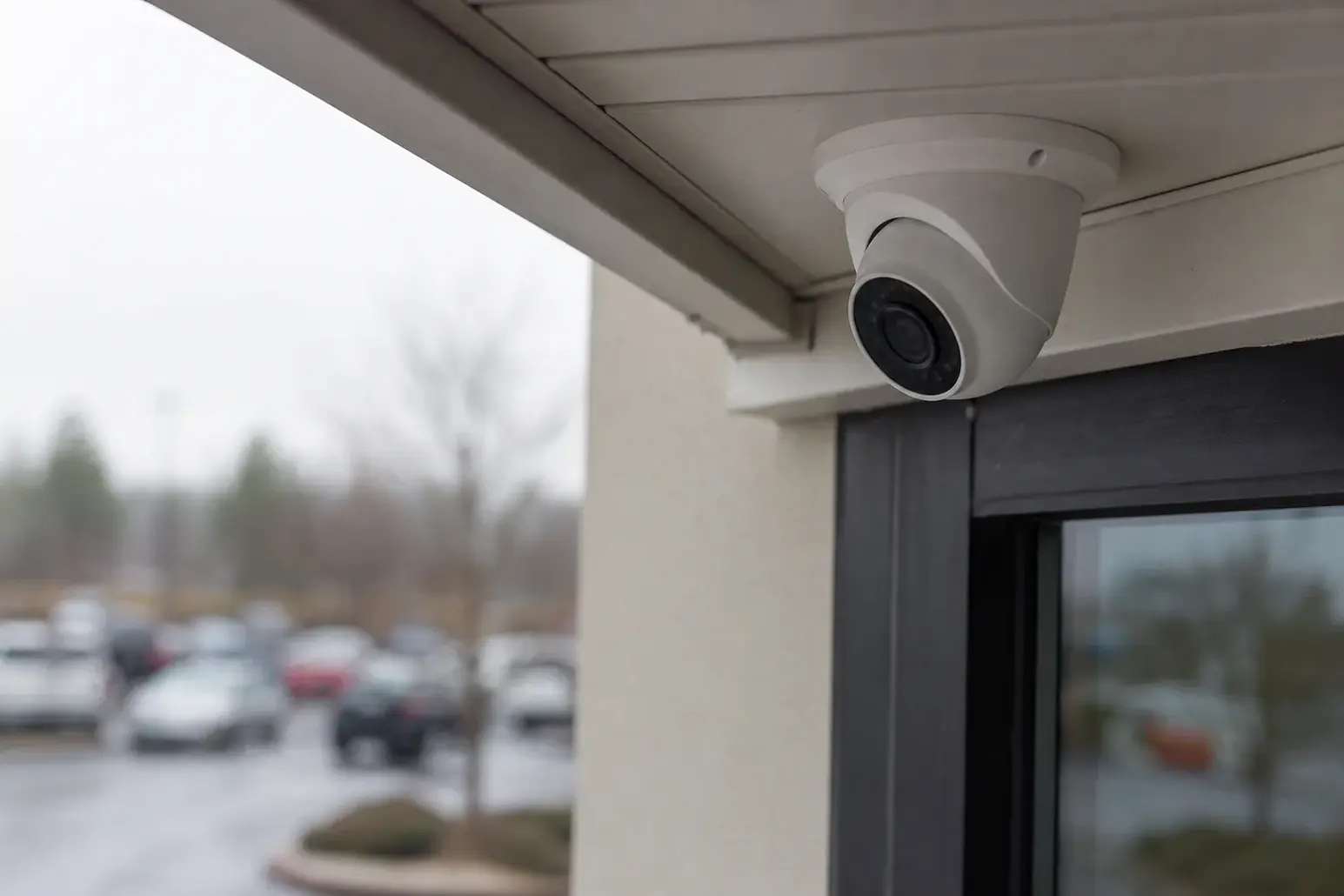 Security camera above a business entrance, Fayetteville, NC
